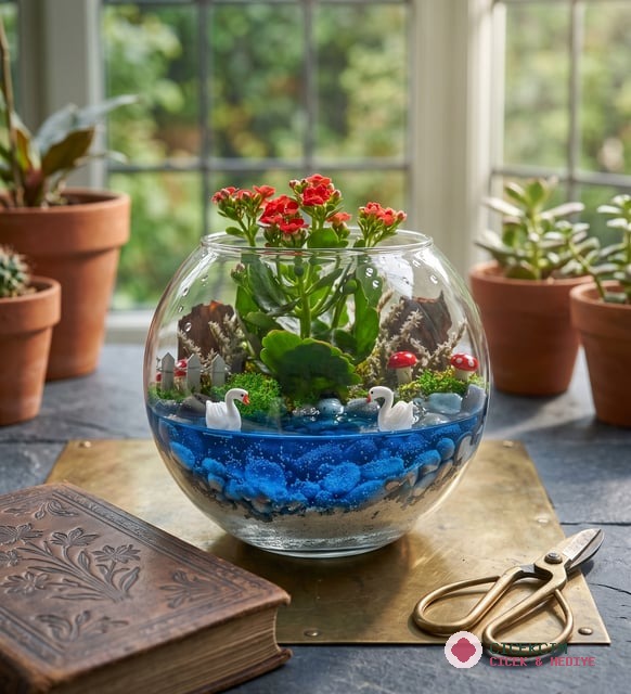 Cam Fanusta Kırmızı Kalanchoe Tasarım Teraryum