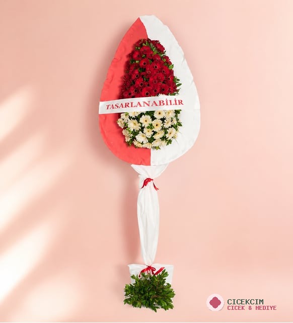 Kırmızı ve Beyaz Gerberalı Kırmızı&Beyaz Çelenk