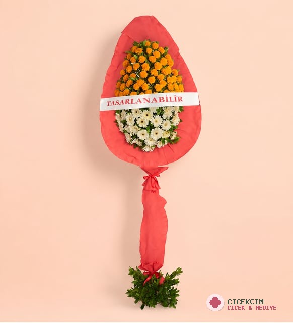 Kişiye Özel Beyaz Gerbera ve Turuncu Cinya Çelenk