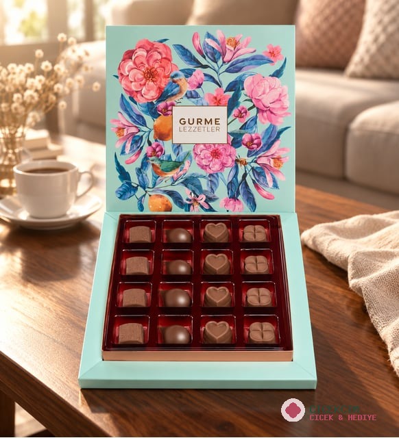 Çiçekli Kutuda 16'lı Kare ve Kalp Gurme Lezzetler 208g